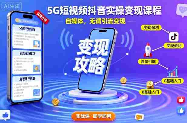 5G短视频抖音实操变现课程，自媒体，无谓引流变现-湘创网