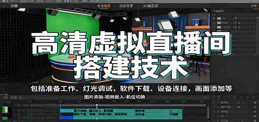 高清虚拟直播间搭建技术，包括准备工作、灯光调试，软件下载、设备连接，画面添加等-湘创网