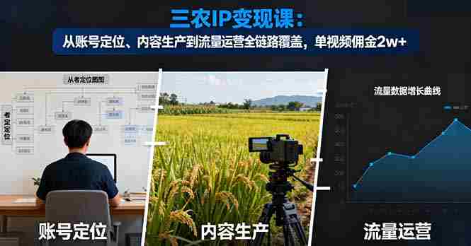 （16229期）三农IP变现课：从账号定位、内容生产到流量运营全链路覆盖，单视频佣金2w+-湘创网