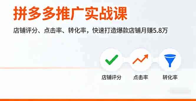 （16115期）拼多多推广实战课，店铺评分、点击率、转化率，快速打造爆款店铺月赚5.8万-湘创网
