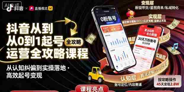 抖音从0到1起号运营全攻略课程，从认知纠偏到实操落地，高效起号变现-湘创网