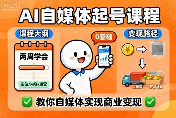 AI自媒体起号课程，0基础小白两周学会，教你自媒体实现商业变现-湘创网