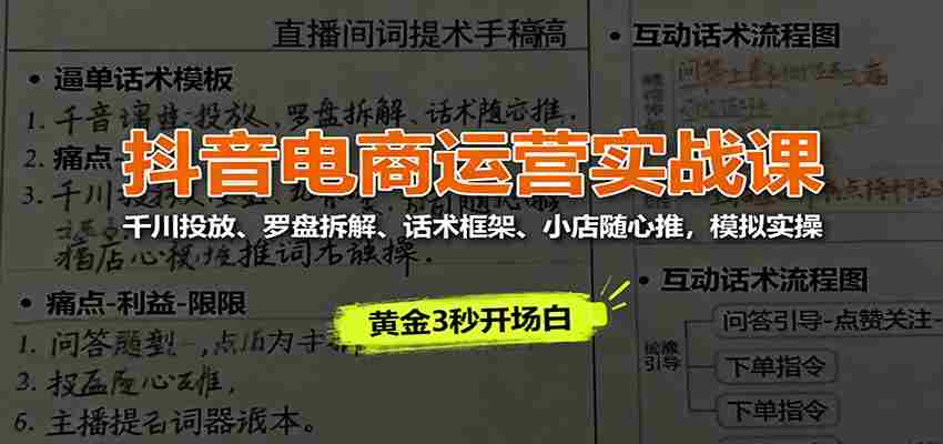 抖音电商运营实战课：千川投放、罗盘拆解、话术框架、小店随心推，模拟实操-湘创网