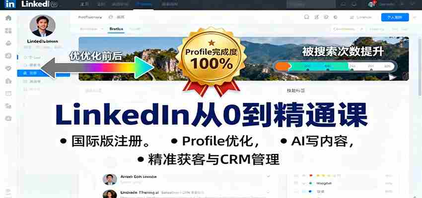 LinkedIn从0到精通课：国际版注册，Profile优化，AI写内容，精准获客与CRM管理-湘创网