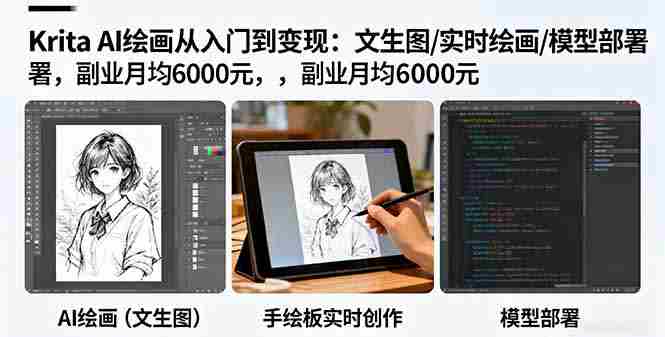 （16222期）Krita AI绘画从入门到变现：文生图/实时绘画/模型部署，副业月均6000元-湘创网