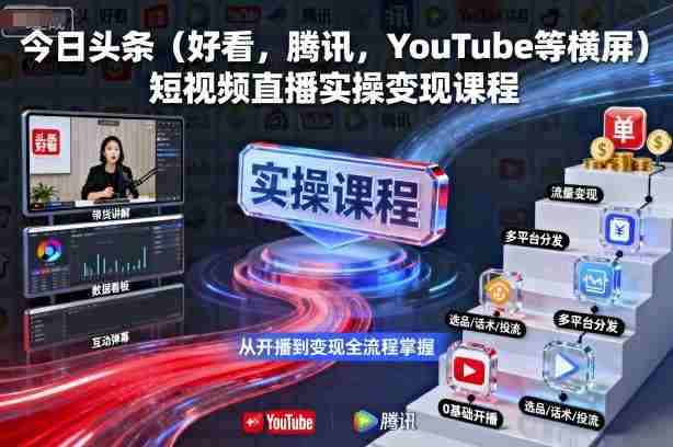 今日头条（好看，腾讯，YouTube等横屏）短视频直播实操变现课程-湘创网