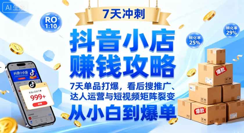 抖音小店赚钱攻略：7天单品打爆技巧，看后搜推广、达人运营与短视频矩阵裂变实战-湘创网