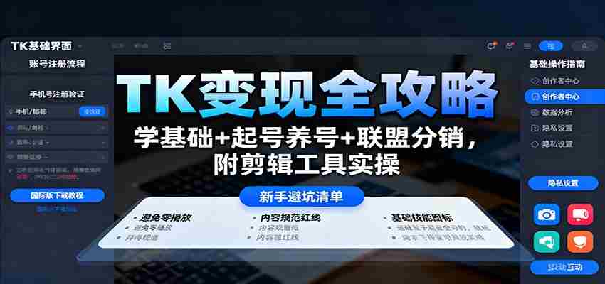 TK变现全攻略：学基础+起号养号+联盟分销，附剪辑工具实操-湘创网