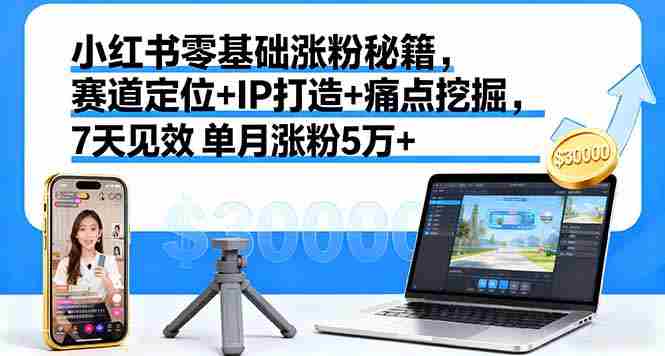 （16158期）小红书零基础涨粉秘籍，赛道定位+IP打造+痛点挖掘，7天见效 单月涨粉5万+-湘创网