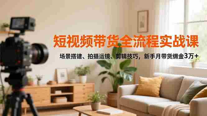 （16679期）短视频带货全流程实战课，场景搭建、拍摄运镜、剪辑技巧，新手月带货佣金3万+-湘创网