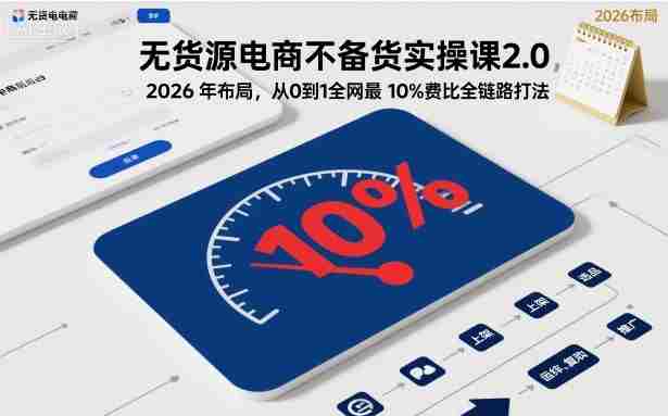 无货源电商不备货实操课2.0，2026年布局，从0到1全网最低10%费比全链路打法【更新中】-湘创网