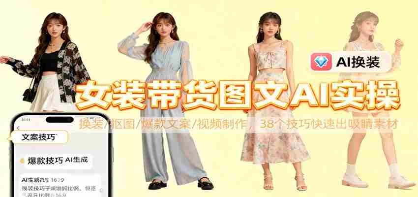 女装带货图文AI实操，换装/抠图/爆款文案/视频制作，38个技巧快速出吸睛素材-湘创网