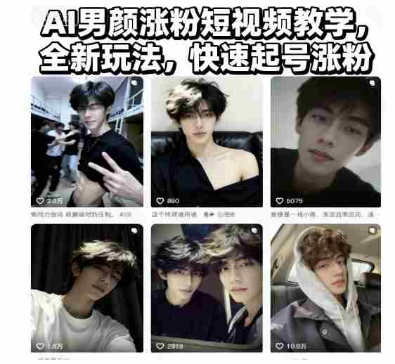 AI男颜涨粉短视频教学，全新玩法，快速起号涨粉-湘创网