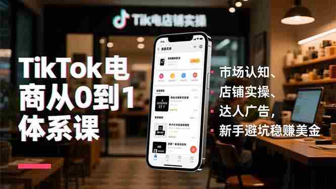 （16818期）TikTok电商从0到1体系课，市场认知、店铺实操、达人广告，新手避坑稳赚美金-湘创网