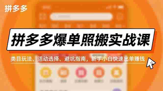 （16838期）拼多多爆单照搬实战课，类目玩法、活动选择、避坑指南，新手小白快速出单赚钱-湘创网