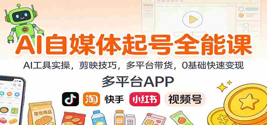 AI自媒体起号全能课：AI工具实操，剪映技巧，多平台带货，0基础快速变现-湘创网