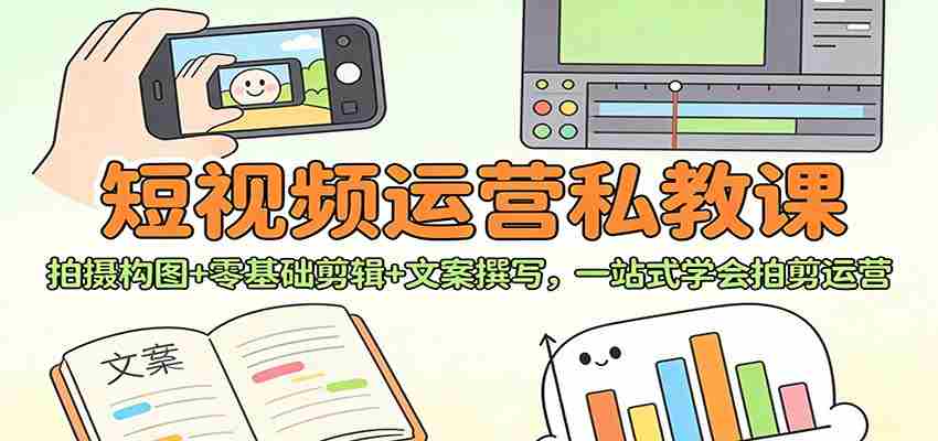 短视频运营私教课：拍摄构图+零基础剪辑 +文案撰写，一站式学会拍剪运营-湘创网