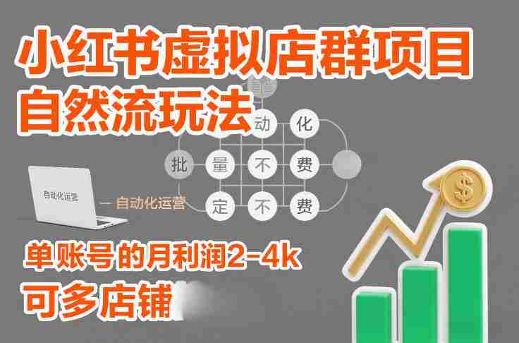 小红书虚拟店群项目，自然流玩法，批量自动化，稳定不费号，单账号的月利润2-4k，可多店矩阵-湘创网