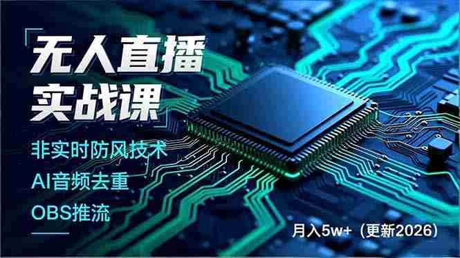 （17012期）无人直播实战课，非实时防风技术、AI音频去重、OBS推流，建立技术壁垒，月入5w+（更新2026）-湘创网