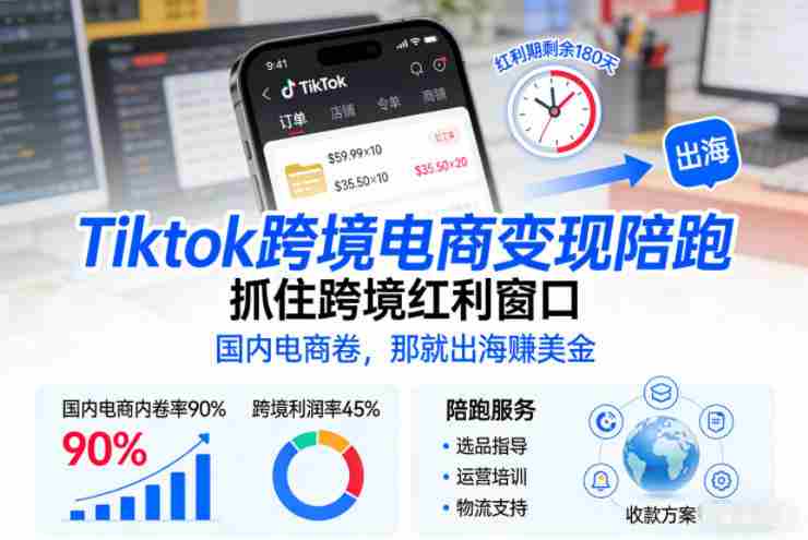 Tiktok跨境电商变现陪跑,抓住跨境红利窗口,国内电商卷,那就出海賺美金