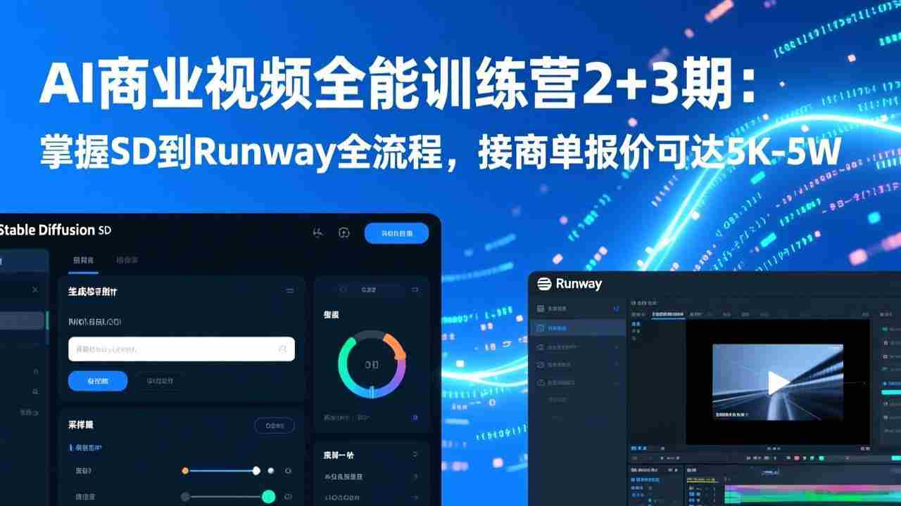 （17235期）AI商业视频全能训练营2+3期：掌握SD到Runway全流程，接商单报价可达5K-5W-湘创网
