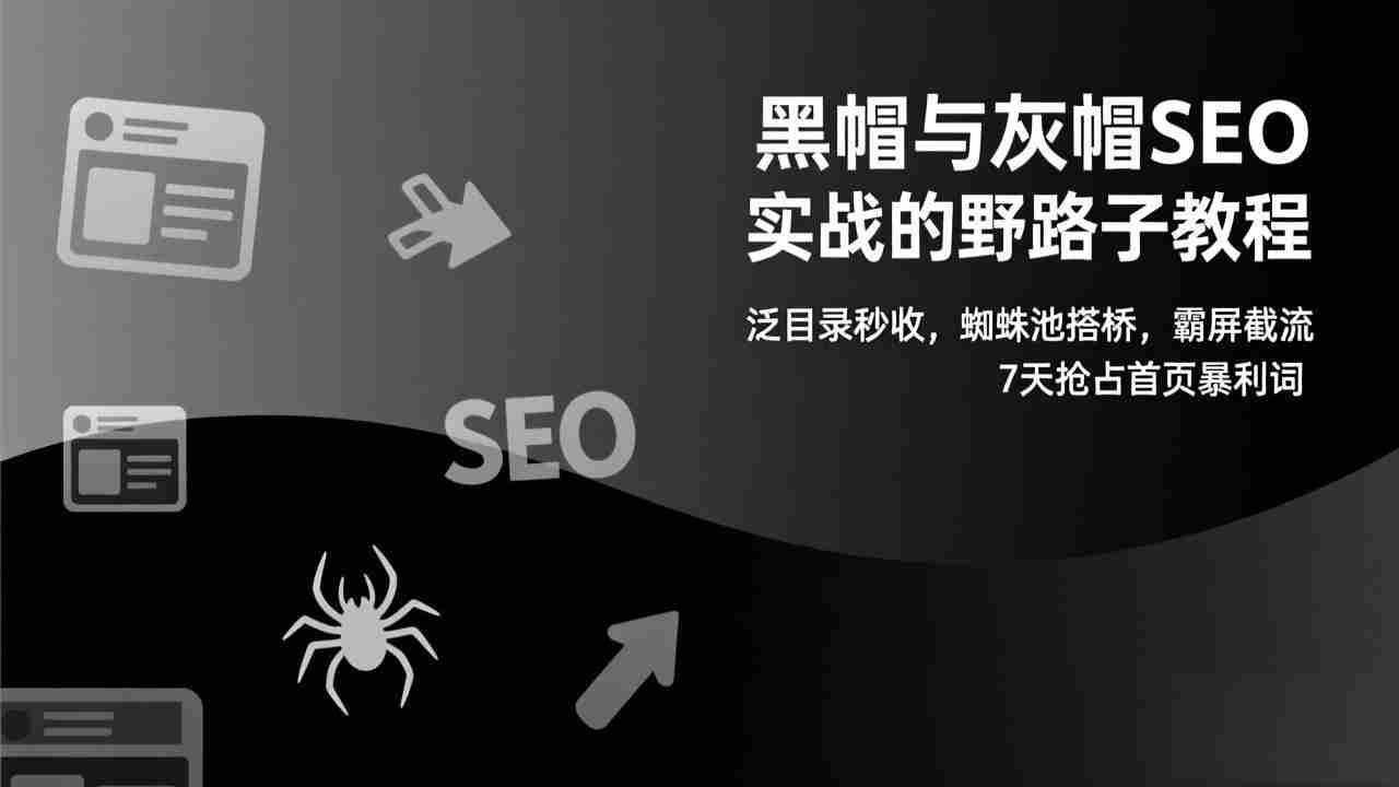 （17125期）黑帽与灰帽SEO实战的野路子教程：泛目录秒收，蜘蛛池搭桥，霸屏截流，7天抢占首页暴利词-湘创网