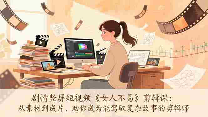 （17305期）剧情竖屏短视频《女人不易》剪辑课：从素材到成片、助你成为能驾驭复杂故事的剪辑师-湘创网