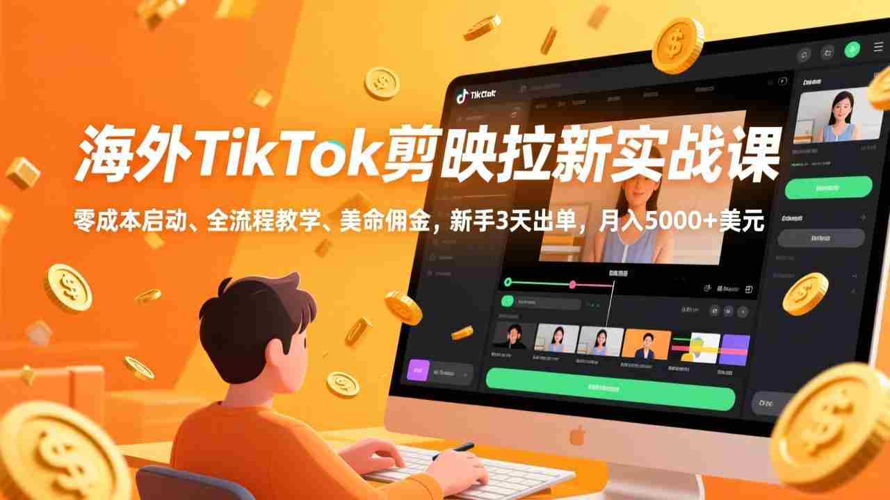（17340期）海外TikTok剪映拉新实战课，零成本启动、全流程教学、美金佣金，新手3天出单，月入5000+美元-湘创网