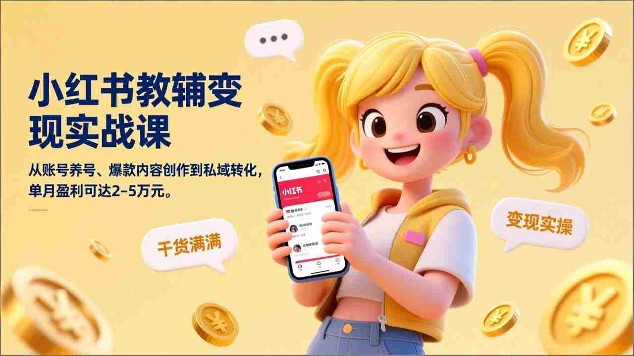 （17334期）小红书教辅变现实战课，从账号养号、爆款内容创作到私域转化，单月盈利可达2-5万元-湘创网