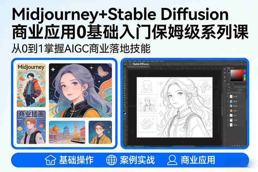 AIGC商业应用Midjourney+Stable Diffusion教程，0基础入门保姆级系列课-湘创网