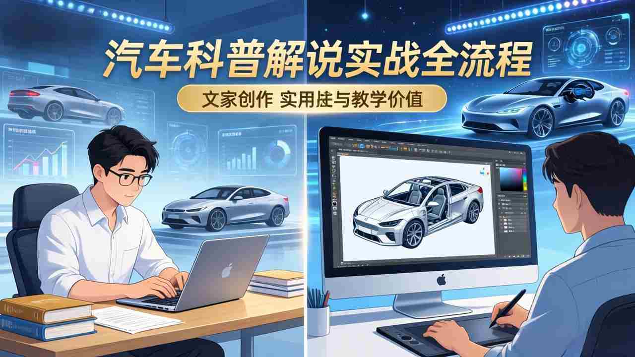 （17665期）抖音汽车科普解说实战：文案+动画+画面处理+去水印全流程，打造专业汽车科普视频-湘创网