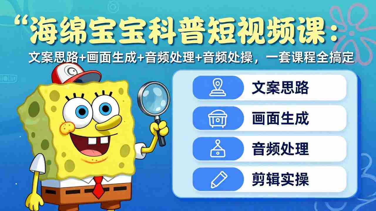 （17756期）海绵宝宝科普短视频课：文案思路+画面生成+音频处理+剪辑实操，一套课程全搞定-湘创网