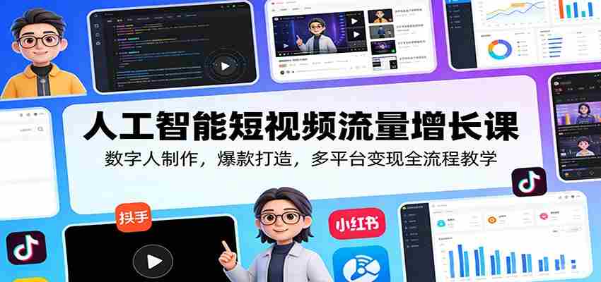 人工智能短视频流量增长课：数字人制作，爆款打造，多平台变现全流程教学-湘创网
