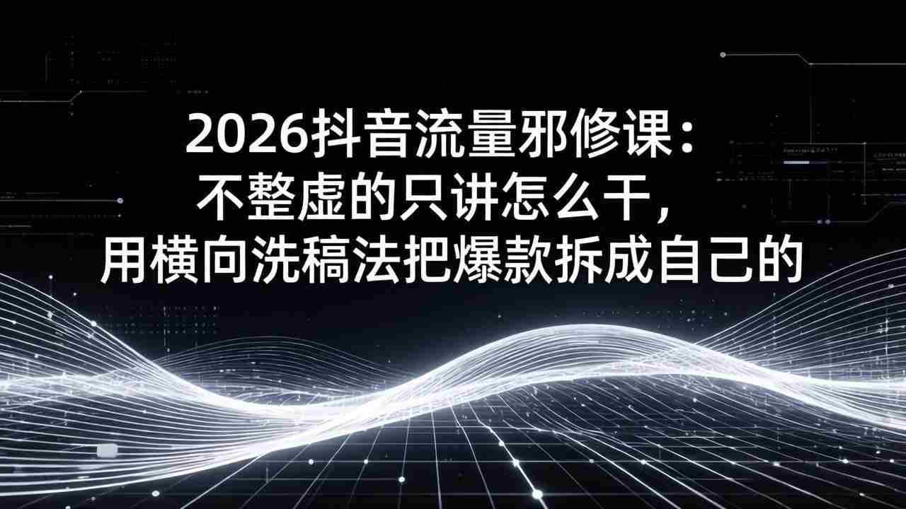 （17725期）2026抖音流量邪修课：不整虚的只讲怎么干，用横向洗稿法把爆款拆成自己的-湘创网