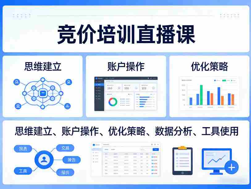 竞价培训直播课，覆盖思维建立、账户操作、优化策略、数据分析、工具使用等，全方位提升效果-湘创网