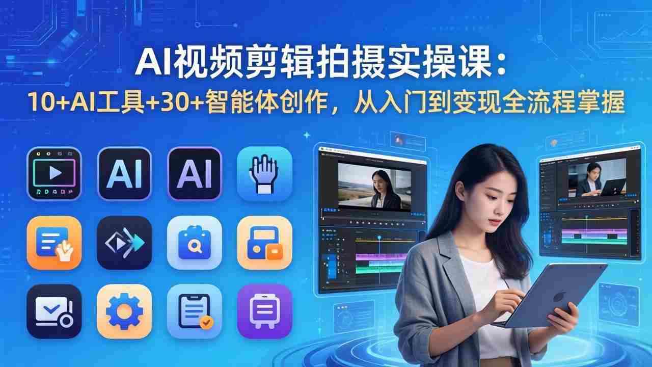 （17818期）AI 视频剪辑拍摄实操课：10+AI工具+30+智能体创作，从入门到变现全流程掌握-湘创网
