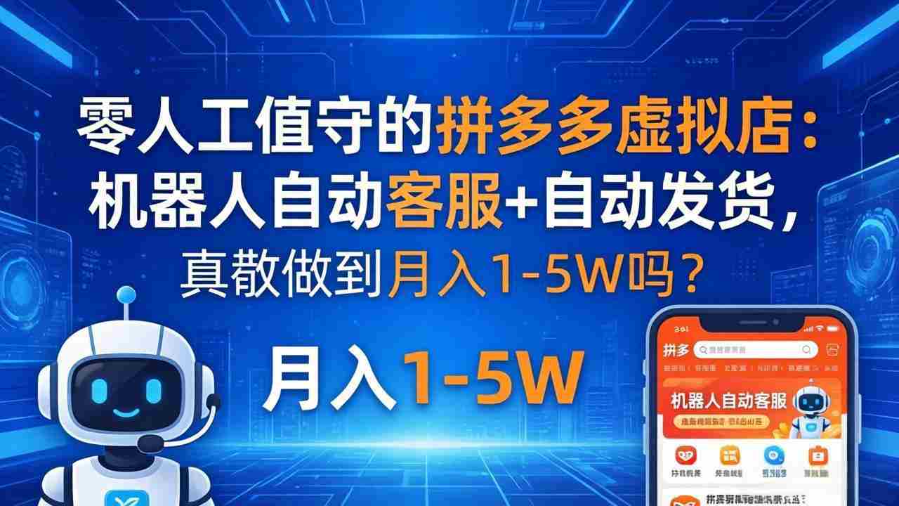 （18183期）零人工值守的拼多多虚拟店：机器人自动客服+ 自动发货，真能做到月入 1-5W 吗？-湘创网