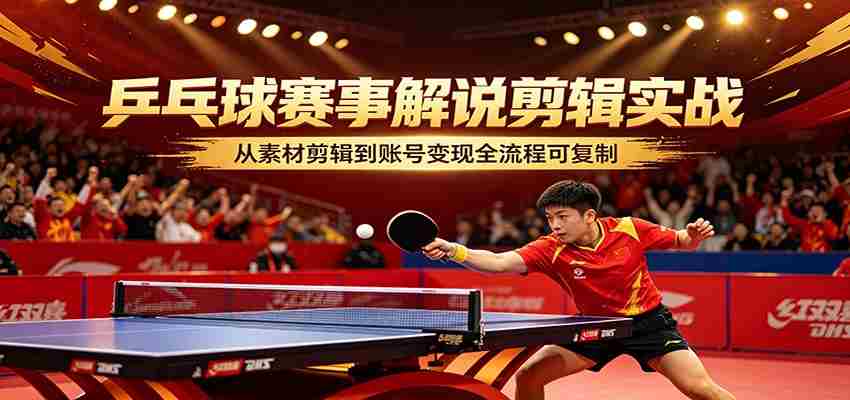 乒乓球赛事解说剪辑实战，从素材剪辑到账号变现全流程可复制-湘创网