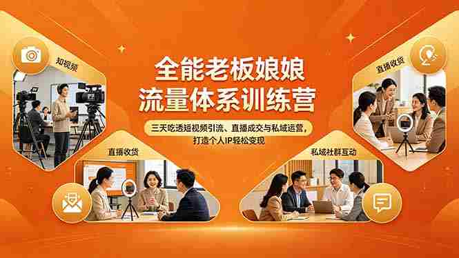 （18187期）全能老板娘流量体系训练营，三天吃透短视频引流、直播成交与私域运营，打造个人IP轻松变现-湘创网