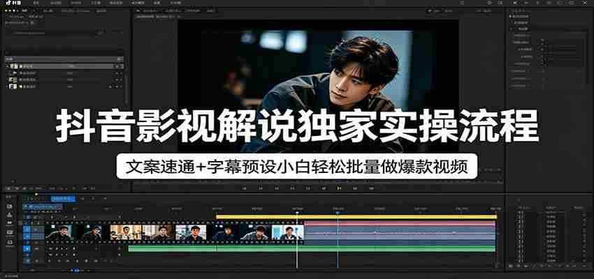 抖音影视解说独家实操流程，文案速通+字幕预设小白轻松批量做爆款视频-湘创网