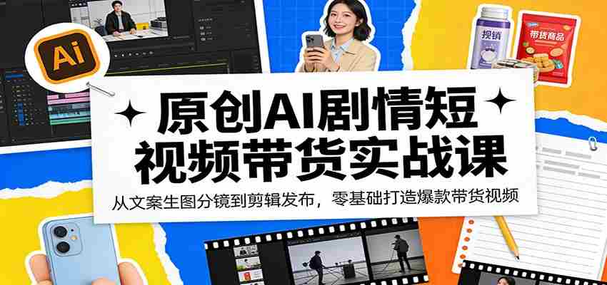 原创AI剧情短视频带货实战课：从文案生图分镜到剪辑发布，零基础打造爆款带货视频-湘创网