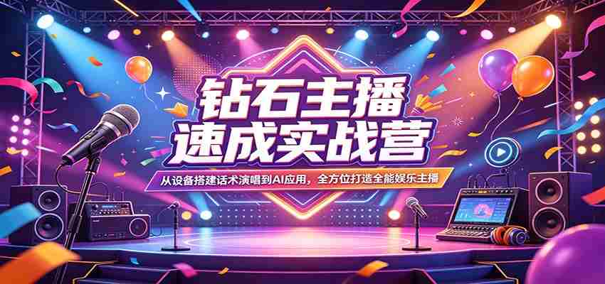 钻石主播速成实战营：从设备搭建话术演唱到AI应用，全方位打造全能娱乐主播-湘创网