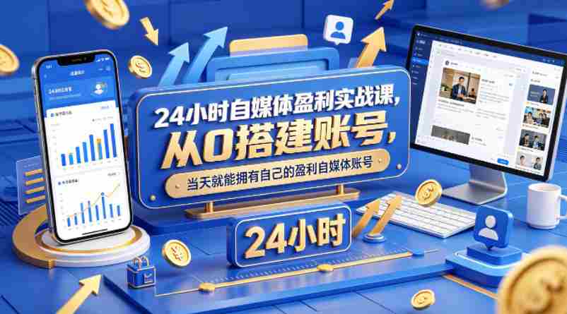 24小时自媒体盈利实战课，从0搭建账号，当天就能拥有自己的盈利自媒体账号-湘创网