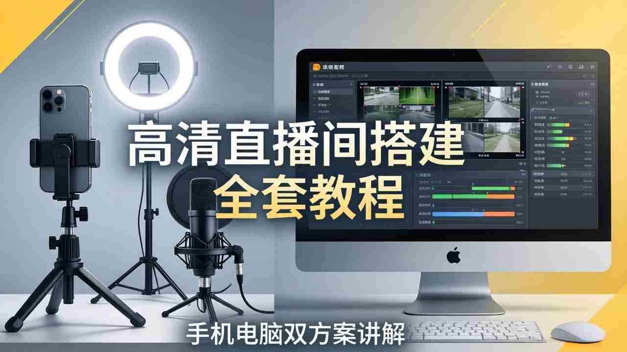 （18104期）高清直播间搭建全套教程，手机电脑双方案讲解，设备选型调试多机位实操教学-湘创网