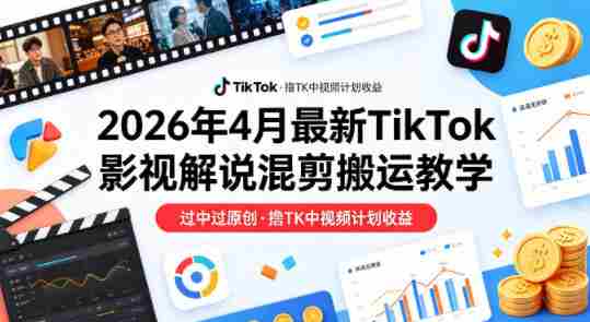 26年4月最新TikTok影视解说混剪搬运教学，过中过原创，撸TK中视频计划收益-湘创网