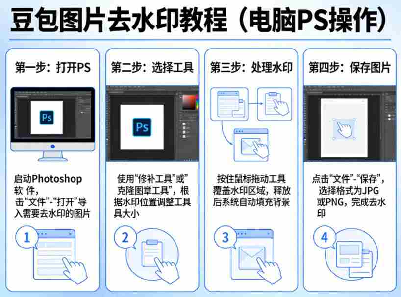 豆包图片去水印教程，电脑PS操作教程-湘创网