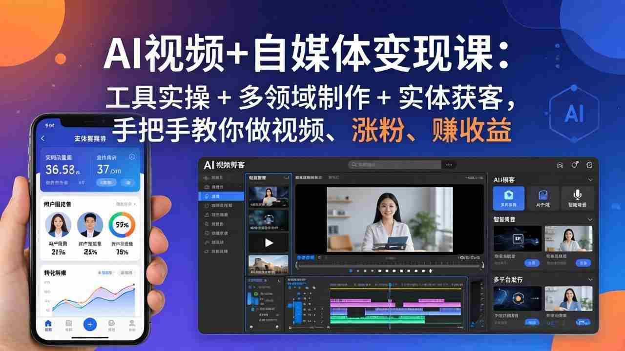 （17891期）AI视频+自媒体变现课：工具实操 + 多领域制作 + 实体获客，手把手教你做视频、涨粉、赚收益-湘创网