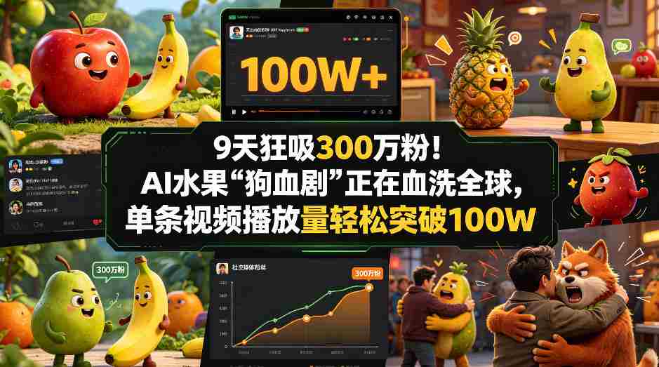9天狂吸300w粉！AI水果“狗血剧”正在血洗全球，单条视频播放量轻松突破100W-湘创网