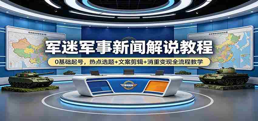 军迷军事新闻解说教程：0基础起号，热点选题+文案剪辑+消重变现全流程教学-湘创网