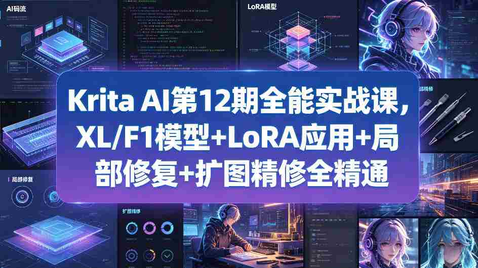 Krita AI第12期全能实战课,XL/F1模型+LoRA应用+局部修复+扩图精修全精通